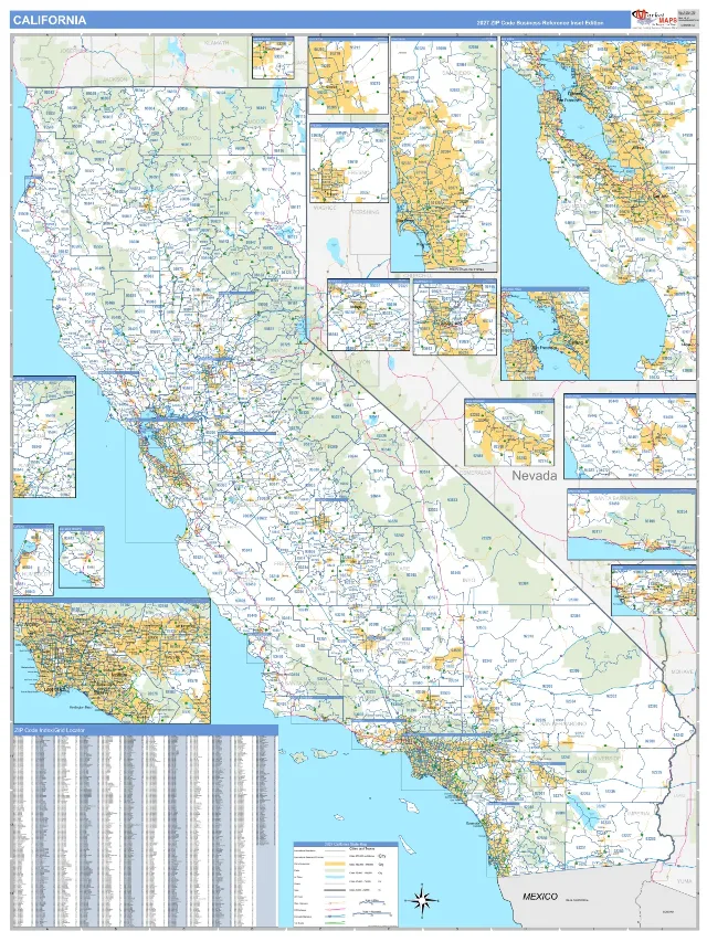 California State ZIP Code Wall Map, Business Reference style