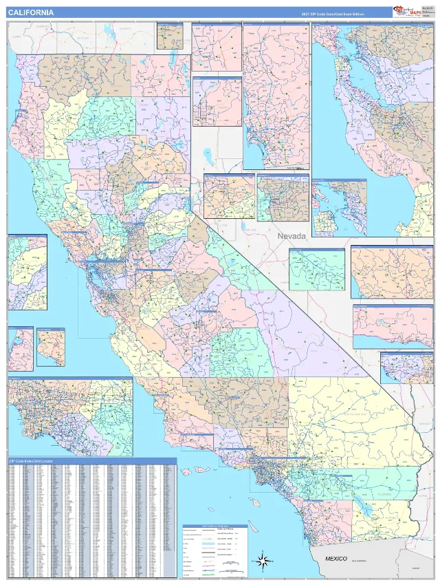 California State ZIP Code Wall Map, ColorCast style