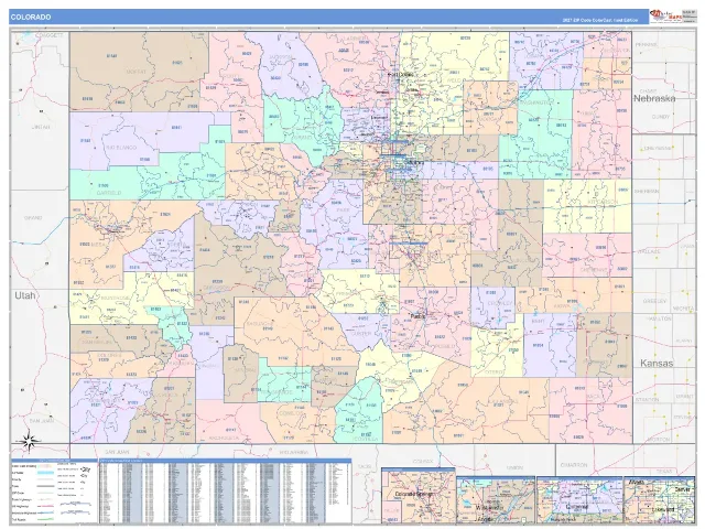 Colorado State ZIP Code Wall Map, ColorCast style