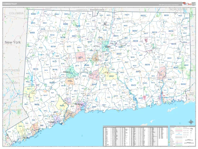 Connecticut State ZIP Code Wall Map, Classic style