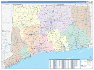 Connecticut ColorCast style ZIP Code wall map