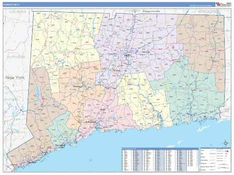 Connecticut ZIP Code wall map in the ColorCast Style