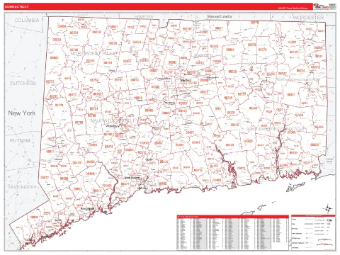Connecticut ZIP Code wall map in the RedLine Style