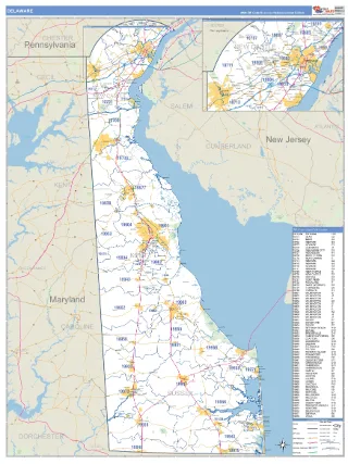 Delaware Business Reference style ZIP Code wall map