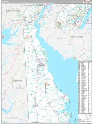 Delaware Classic style ZIP Code wall map
