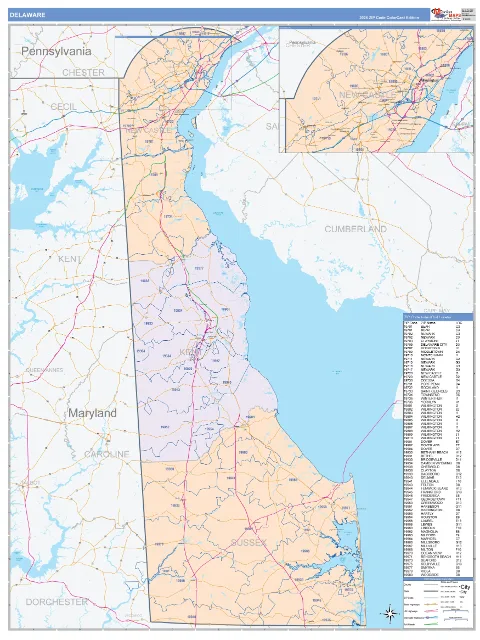 Delaware ZIP Code wall map in the ColorCast Style