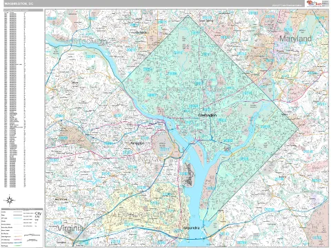 District of Columbia ZIP Code wall map in the Classic Style
