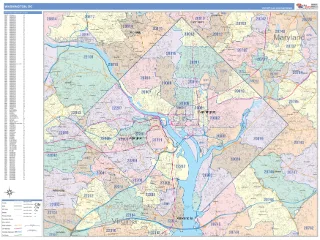 District of Columbia ColorCast style ZIP Code wall map