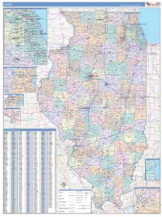 Illinois ColorCast style ZIP Code wall map