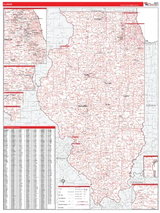Illinois RedLine style ZIP Code wall map