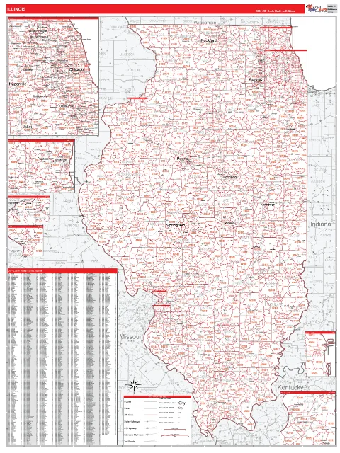 Illinois ZIP Code wall map in the RedLine Style