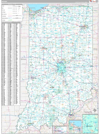 Indiana Classic style ZIP Code wall map