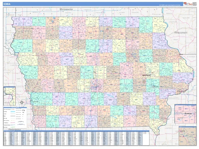 Iowa State ZIP Code Wall Map, ColorCast style