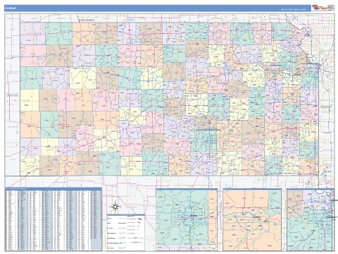 Kansas ZIP Code wall map in the ColorCast Style