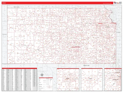 Kansas ZIP Code wall map in the RedLine Style