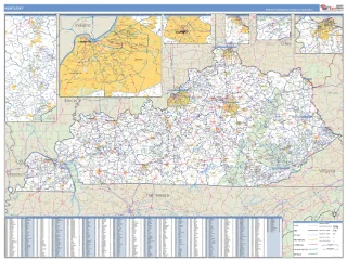 Kentucky Business Reference style ZIP Code wall map