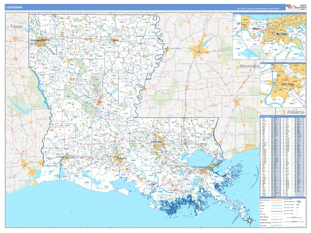 Louisiana State ZIP Code Wall Map, Business Reference style