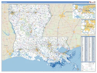 Louisiana Business Reference style ZIP Code wall map