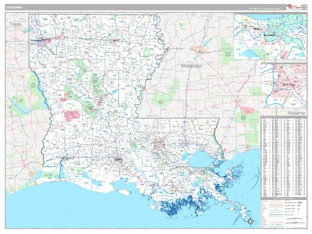 Louisiana State ZIP Code Wall Map, Classic style
