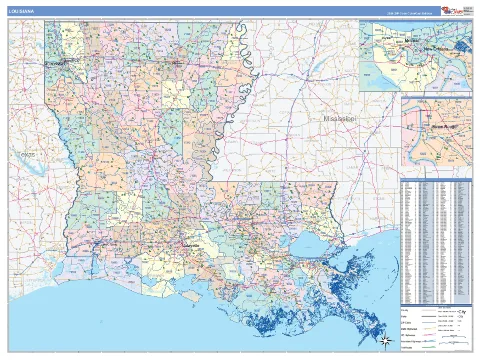 Louisiana ZIP Code wall map in the ColorCast Style