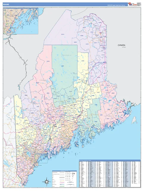 Maine ZIP Code wall map in the ColorCast Style