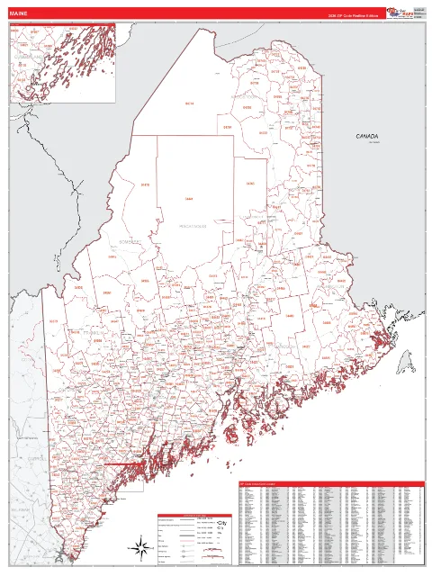 Maine ZIP Code wall map in the RedLine Style