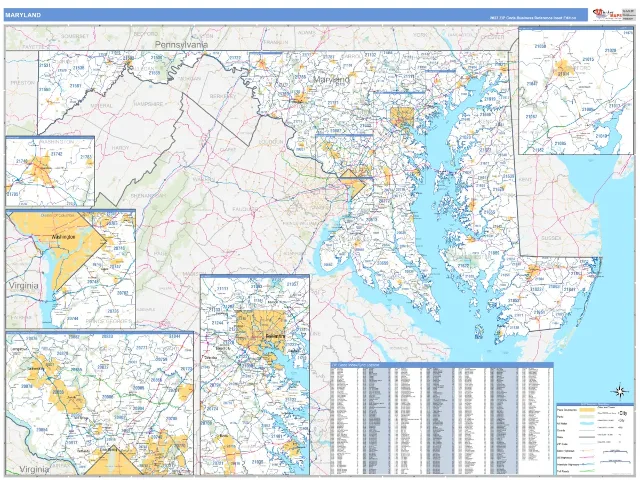 Maryland State ZIP Code Wall Map, Business Reference style