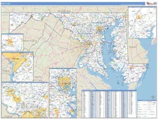 Maryland Business Reference style ZIP Code wall map