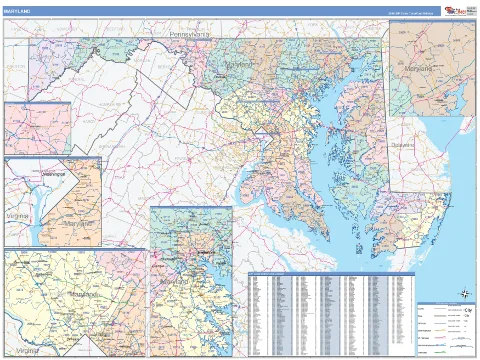 Maryland ZIP Code wall map in the ColorCast Style