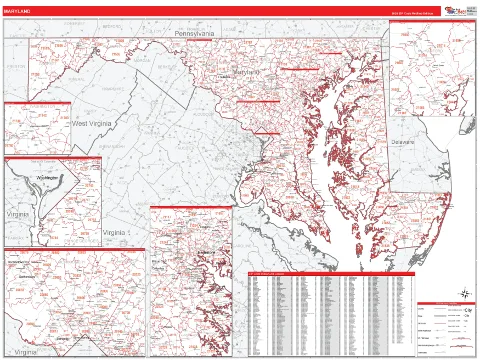 Maryland ZIP Code wall map in the RedLine Style
