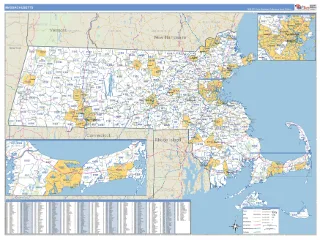 Massachusetts ZIP Code wall map in the Business Reference Style