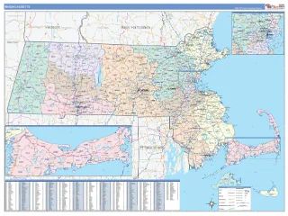 Massachusetts ZIP Code wall map in the ColorCast Style