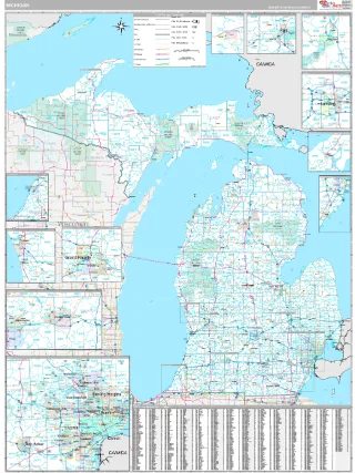 Michigan Classic style ZIP Code wall map