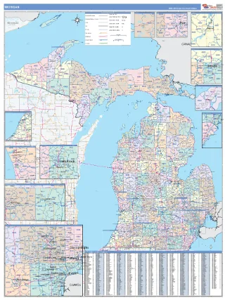 Michigan ColorCast style ZIP Code wall map