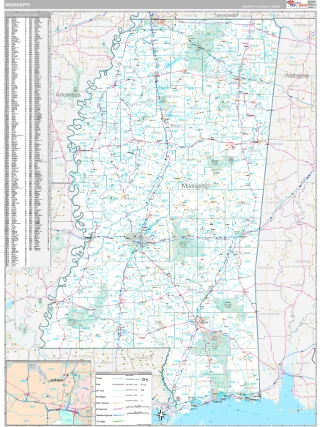 Mississippi Classic style ZIP Code wall map