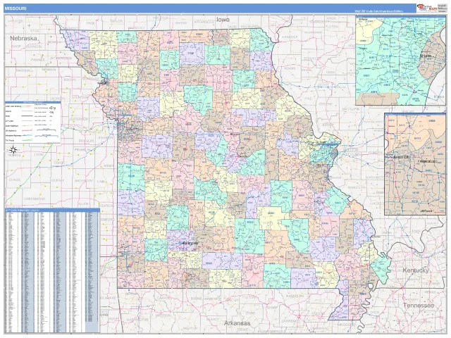 Missouri State ZIP Code Wall Map, ColorCast style