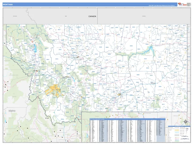Montana State ZIP Code Wall Map, Business Reference style
