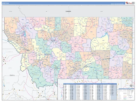 Montana ZIP Code wall map in the ColorCast Style