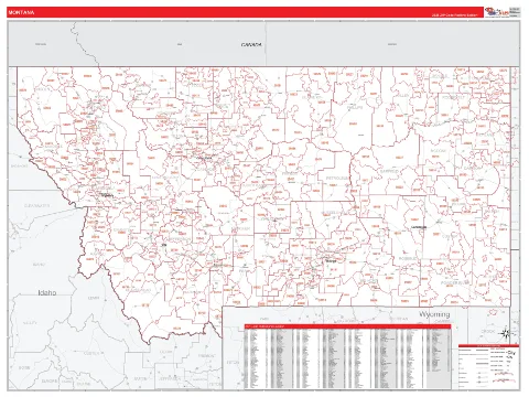 Montana ZIP Code wall map in the RedLine Style
