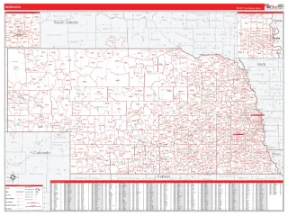 Nebraska RedLine style ZIP Code wall map