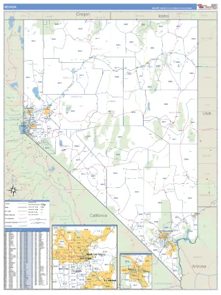Nevada Business Reference style ZIP Code wall map