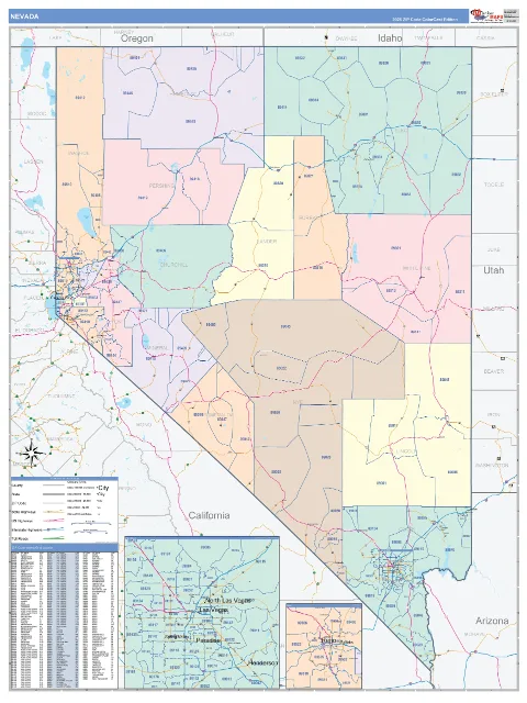 Nevada ZIP Code wall map in the ColorCast Style