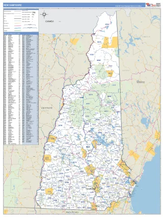 New Hampshire Business Reference style ZIP Code wall map