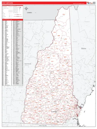 New Hampshire RedLine style ZIP Code wall map