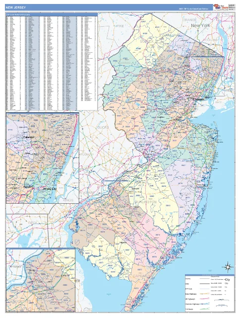 New Jersey ZIP Code wall map in the ColorCast Style