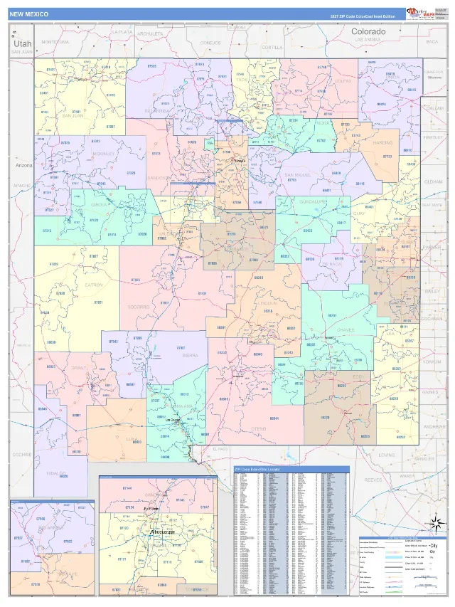 New Mexico State ZIP Code Wall Map, ColorCast style