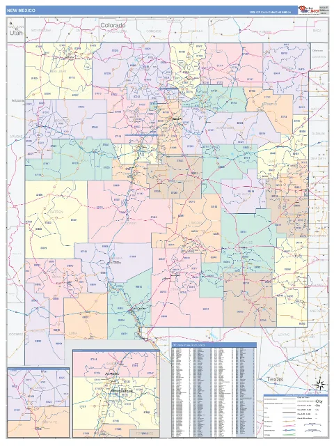 New Mexico ZIP Code wall map in the ColorCast Style