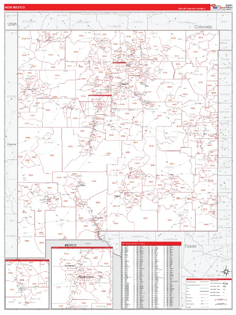 New Mexico ZIP Code wall map in the RedLine Style