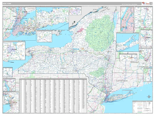 New York State ZIP Code Wall Map, Classic style
