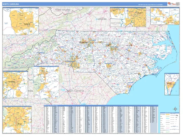 North Carolina State ZIP Code Wall Map, Business Reference style